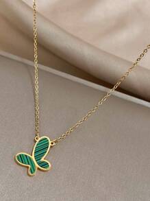 1條時尚的綠色蝴蝶女士項鍊,優雅的金色不銹鋼鍊,日常首飾禮物,情人節母親節