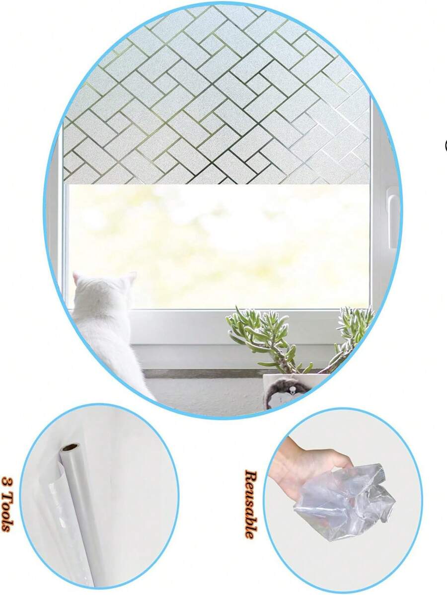 Phim dán kính mờ chống tĩnh điện, miếng dán kính mờ chống tĩnh điện, tấm phủ vinyl chống tia UV không dính dùng cho trang trí phòng tắm, văn phòng tại nhà - trắng - Xem 1