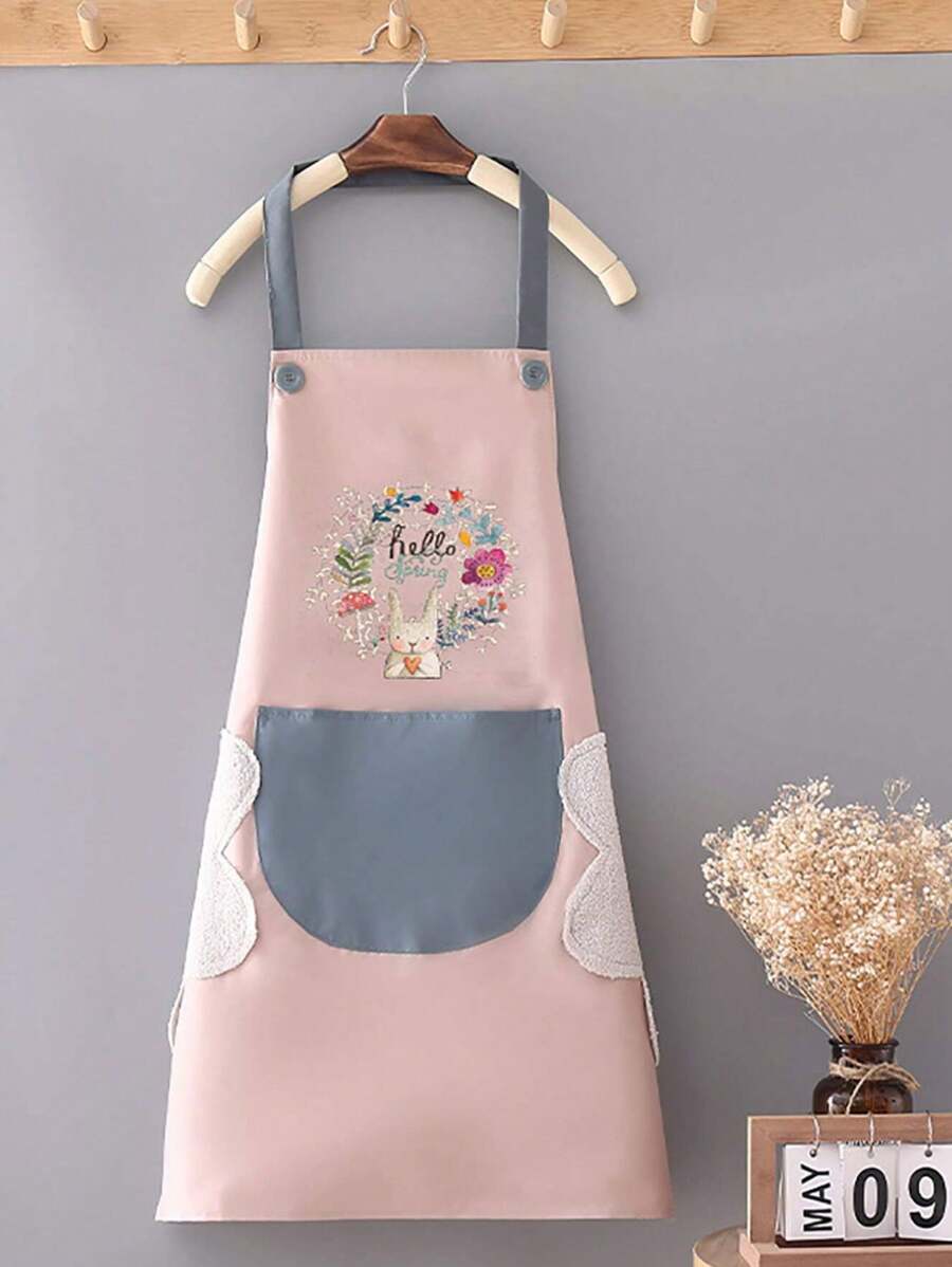 1pc Waterproof & Oilproof Cooking Apron With Large Pockets, Kitchen Accessory
