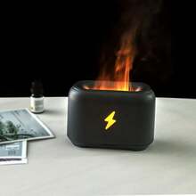 1 台 Usb 電源可充電便攜式 7 色火焰氛圍燈空心閃雷迷你加濕器、香薰擴散器,適用於辦公室、客廳和臥室 - 淺木紋色 - 查看 7