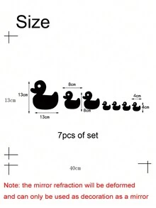 7pcs/Set Mirror Surface Little Duck Pattern Self-Adhesive Acrylic Wall Sticker For Decorating Wall, Door, Furniture, Etc. - Silver - View 4