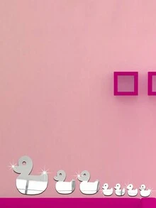 7pcs/Set Mirror Surface Little Duck Pattern Self-Adhesive Acrylic Wall Sticker For Decorating Wall, Door, Furniture, Etc. - Silver - View 3