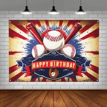 1pc/Bag Baseball Themed Photography Backdrop - Multicolor - View 5
