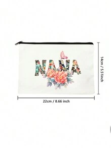 Nana Flower Print Cosmetic Bag, Polyester Storage Bag, Lightweight And Portable Travel Bag, Toiletry Bag, Travel Necessities, Gift For Couples, Lightweight Square Storage Bag, Suitable For Back-To-School Supplies, Cosmetic Storage Bag, Can Store Stationery, Keys, Sanitary Napkins, Etc. For Back-To-School, Business Trip, Personal Trip, Gift For Girlfriend, Family, Parents. Storage Bag, Makeup Bag, Makeup Storage Bag, Makeup Tools, Travel Gift For Mom - Beige - View 2