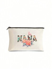 Nana Flower Print Cosmetic Bag, Polyester Storage Bag, Lightweight And Portable Travel Bag, Toiletry Bag, Travel Necessities, Gift For Couples, Lightweight Square Storage Bag, Suitable For Back-To-School Supplies, Cosmetic Storage Bag, Can Store Stationery, Keys, Sanitary Napkins, Etc. For Back-To-School, Business Trip, Personal Trip, Gift For Girlfriend, Family, Parents. Storage Bag, Makeup Bag, Makeup Storage Bag, Makeup Tools, Travel Gift For Mom - Beige - View 5