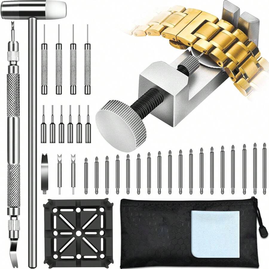Watch Link Removal Tool Kit, Watch Band Tool Kit, Spring Bar Tool Set For Watch Repair And Watch Band Replacement With Small Hammer, Professional Watch Strap Remover Repair Tool, 108PCS Spring Bar - Black - View 1