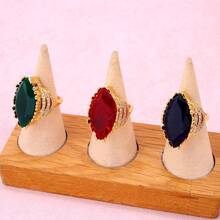 1pc Luxury Couple Ring With Open Design, Adjustable Size And Copper Gold Plating Embedded With Cubic Zirconia. Olive Shaped Cubic Zirconia Bridal Ring - Green - View 2