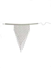 Fashionable Rhinestone & Tassel Necklace, Chunky Choker For Women's Party Or Wedding - Silver - View 9