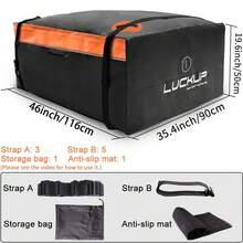 LUCKUP 520L 100% Waterproof Durable Rooftop Cargo Carrier Bag,Fits All Cars With Rack Or No Rails, 4 Heavy Duty Wide Straps And Buckles, 18.5 Cubic Ft, Black - 橘色 - 查看 2