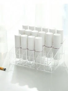 24-Slot Transparent Lipstick Storage Box Plastic Cosmetic Organizer, Lipstick Display Stand For Dressing Table - Clear - View 8