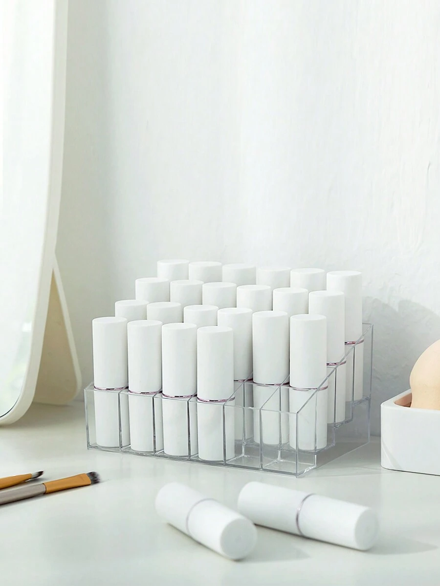 24-Slot Transparent Lipstick Storage Box Plastic Cosmetic Organizer, Lipstick Display Stand For Dressing Table - Clear - View 1
