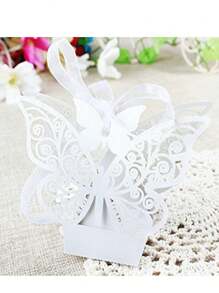 25 件婚禮糖果盒情侶設計豪華派對婚禮禮物緞帶糖果盒禮物盒餐桌裝飾（白色） - 米色 - 查看 6