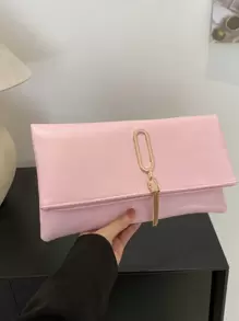 Fashionable Solid Color Minimalist Vintage Clutch - Dusty Pink - View 1