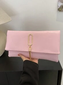 Fashionable Solid Color Minimalist Vintage Clutch - Dusty Pink - View 2