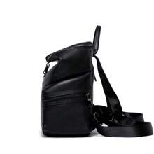 1pc Ladies' Large Capacity Fashionable Travel & Commute Multipurpose Backpack Made Of Top-Grain Cowhide Leather, Lightweight, Waterproof, Casual - Black - View 10