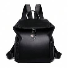 1pc Ladies' Large Capacity Fashionable Travel & Commute Multipurpose Backpack Made Of Top-Grain Cowhide Leather, Lightweight, Waterproof, Casual - Black - View 9