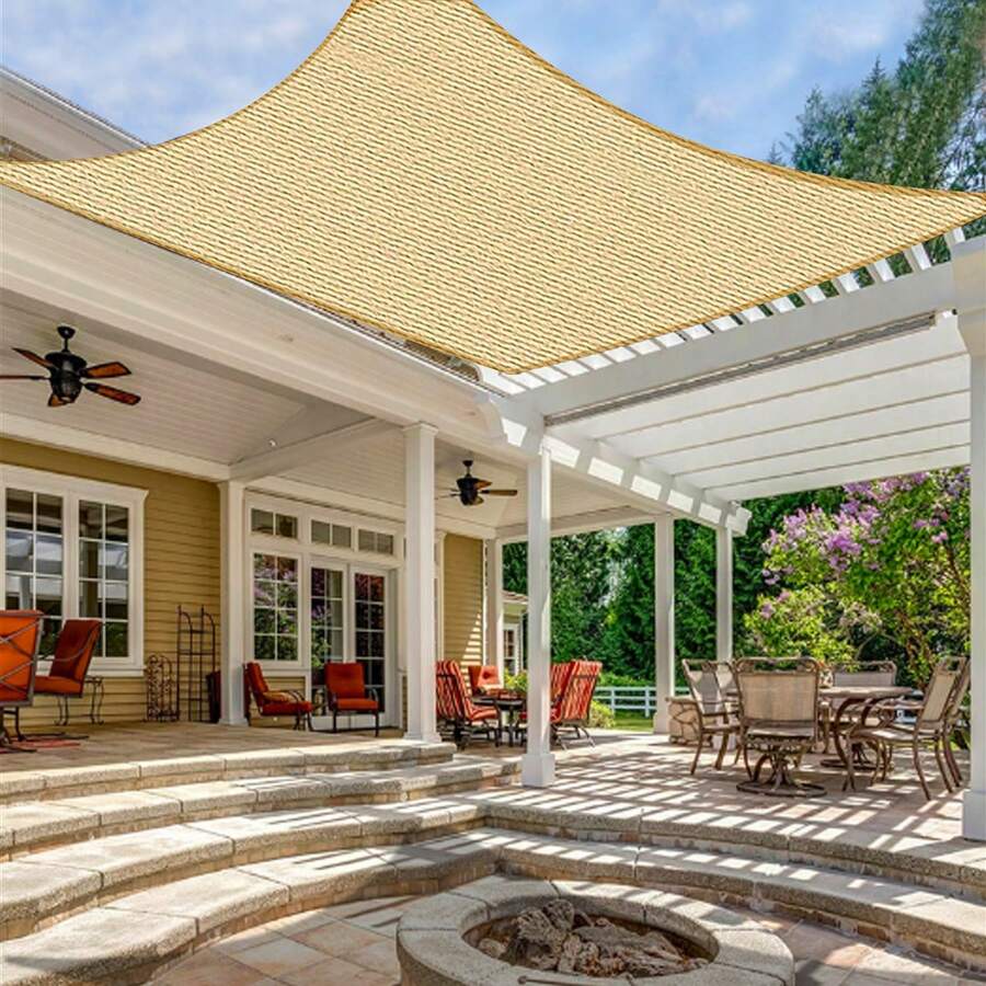 LOVE STORY Custom Size Sun Shade Sail Canopy Commercial Rectangle Sail Shade Fabric For Patio Garden Backyard Pool (Customized) - Màu Khaki - Xem 1