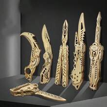 Folding Gravity Knife & Diy Wooden Puzzle Model Kit, Children Assembling Toy Laser Cut Material, Cool Game For Teenagers, Home Decoration & Portable Toy - Coral Pink - View 5