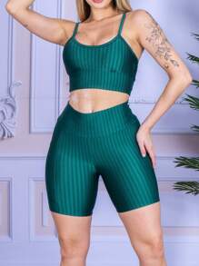 Women Sports Shorts - Màu xanh lá cây đậm - Xem 2
