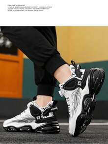 新款男籃球鞋,可旋轉扣環,增高厚底,適用於秋冬季,高筒運動鞋,適合年輕人,防水防滑運動鞋 - 黑與白 - 查看 2