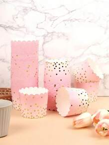 25pcs Pink Polka Dot Gold Foil Muffin Cup Liners, Wave Edge Cupcake Paper Liners For Baking At Home, Wedding - Pink - View 1