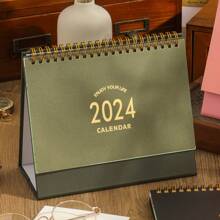 2024年桌上型立式翻頁式桌面月曆,從現在至2024年12月 - 金屬環雙線圈裝訂的小型桌面月曆,適用於家庭辦公室學校 - 綠色 - 查看 3