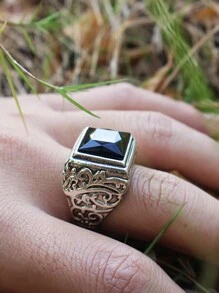 1pc Vintage Men'S Bohemian Jewelry Black Gemstone Ring, Luxurious Style Daily Accessory - Antique Silver - View 6