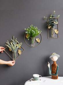 1入組鐵藝掛壁式水栽玻璃試管花瓶裝飾吊墜,掛壁式小花瓶金屬掛飾客廳裝飾吊墜壁掛 - 金色 - 查看 11