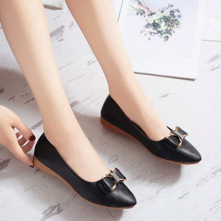 時尚女士平底鞋,百搭款 - 黑色 - 查看 1