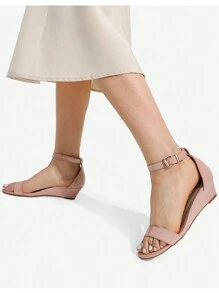 Women'S Wedge Sandals Open Toe Buckle Ankle Strap Comfortable Work Wedding Party Pumps Heel Sandals Dressy Summer Shoes - 藕粉色 - 查看 7