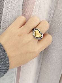 1pc Fashionable Vintage Stainless Steel Heart Shaped Open Ring, Adjustable Size. Great For Gifting Family Or Friends On Birthdays, Anniversaries, Valentine's Day, And Other Holidays. - Multicolor - View 7