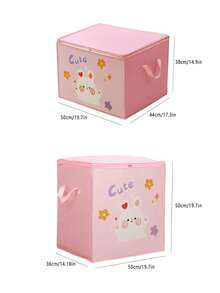 1pc Non-Woven Fabric Storage Bag, Foldable Storage Box, Plus Size Cartoon Lovely Dustproof Organizer, Suitable For Comforter, Pillow, Blanket, Bedding, Dustproof And Space-Saving - Pink - View 2