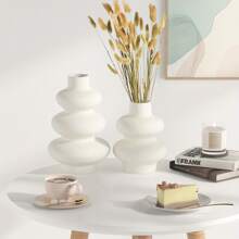 NJCHARMS 1/2個陶瓷花瓶,現代乾花瓶,圓形花瓶,pampas花瓶,波西米亞風格家居裝飾,適用於婚禮晚宴餐桌派對客廳辦公室臥室,新居禮品 - 白色 - 查看 6