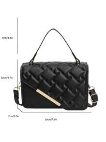 Bolso cuadrado de mano en forma de diamante con patrón de cocodrilo de moda y mini tamaño - Negro - Ver 6