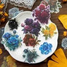 YANJI 30入/pack 玫瑰和花卉拼貼貼紙,適用於剪貼簿,筆記本,裝飾和diy工藝品 - 黑色 - 查看 3