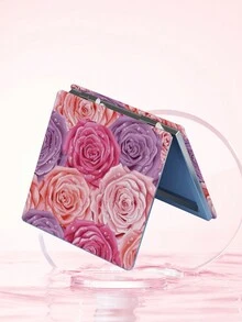 1pc Macaron Flower Patterned Vanity Mirror For Easy Carrying, Foldable And Slim Portable Hand Mirror In Stainless Steel & Silver Nano Plated Frame Design With Delicate Details, Suitable For A Variety Of Scenes And All Crowds - Multicolor - View 3