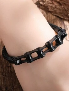 1 PC Hip Hop Street Fashion Cowhide Bracelet Personalized Bicycle Chain Bracelet - Black - View 2