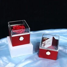 1pc Rotating Surprise Gift Box, Valentine'S Day Proposal Confession Ring Necklace Jewelry Storage Jewelry Box, Rose Jewelry Packaging Gift Box - Red - View 2