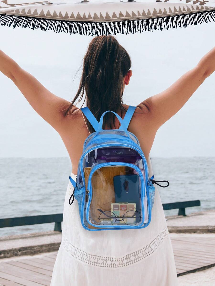 透明小背包12x8.5x6小型透明背包,重量級塑料透明袋,適用於運動會場 - 藍色 - 查看 1