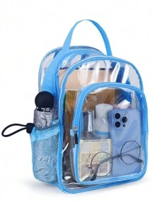 透明小背包12x8.5x6小型透明背包,重量級塑料透明袋,適用於運動會場 - 藍色 - 查看 3