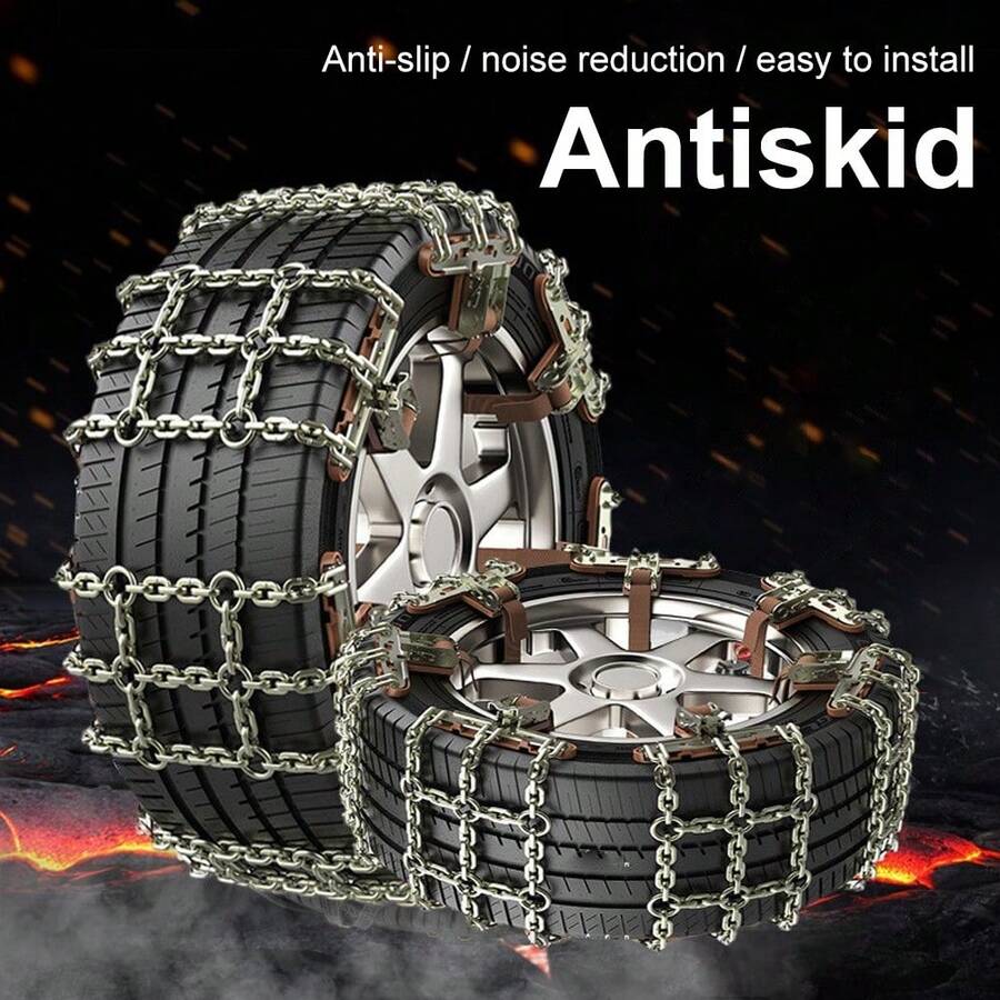 1pc Steel Snow/Mud/Sand Anti-Skid Chain For Car Tire, Suitable For Tire Width 165-265mm - Black - View 1