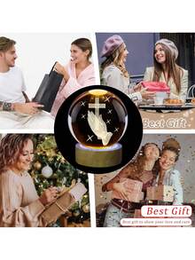 1 件 3d 水晶球十字腕帶多色 Led 夜燈,家居餐桌裝飾,玻璃球燈男女禮物 - 黃色 - 查看 6