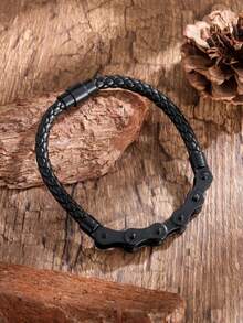 1 PC Hip Hop Street Fashion Cowhide Bracelet Personalized Bicycle Chain Bracelet - Black - View 7