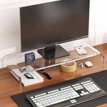 1件亞克力顯示架,筆記本支架,螢幕升降器,透明桌面螢幕架,床托小桌,白色辦公室配件 - 彩色 - 查看 3