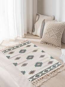 1pc Machine Washable Bohemian Fringed Carpet For Living Room, Hallway, Bedroom Decoration - Red Green Multilateral - View 1