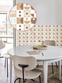 9pcs/Set Patterned Tile Stickers, Pvc Glossy Wall Decor Decals Without Glue Residue, Perfect For Kitchen And Bathroom Backsplash, Waterproof Peel And Stick Wallpaper Mural Wall Sticker, Removable Diy Home Decoration - Multicolor - View 4