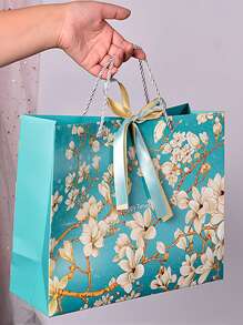 杏花蝴蝶結禮物袋+藍緞帶糖果包裝袋&收納袋&禮品袋&紀念品,白色卡紙,藍色紙袋,商務禮品袋,喜糖袋,服裝購物袋和收納袋,豪華包裝,杏花萬能袋,紙袋 - 多色 - 查看 5