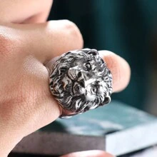 1 chiếc nhẫn thép không gỉ hình sư tử, phụ kiện thời trang dành cho nam giới, sản phẩm bán chạy ở châu Âu và Mỹ. - màu đen - Xem 3