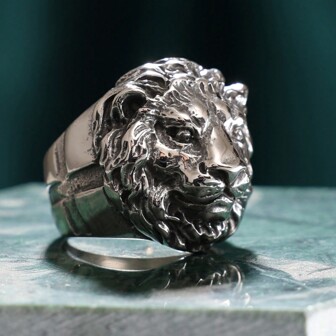 1pc Fashionable Men's Stainless Steel Lion Design Ring, Finger Jewelry, Euro-American Hot Selling, US Size