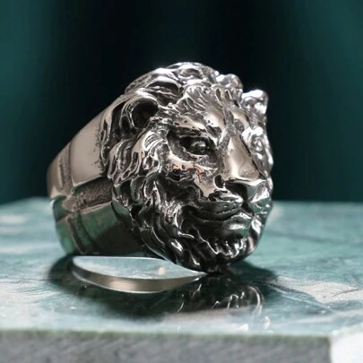 1 pieza Anillo de acero inoxidable con diseño de león, accesorios de moda para hombres, caliente en Europa y América